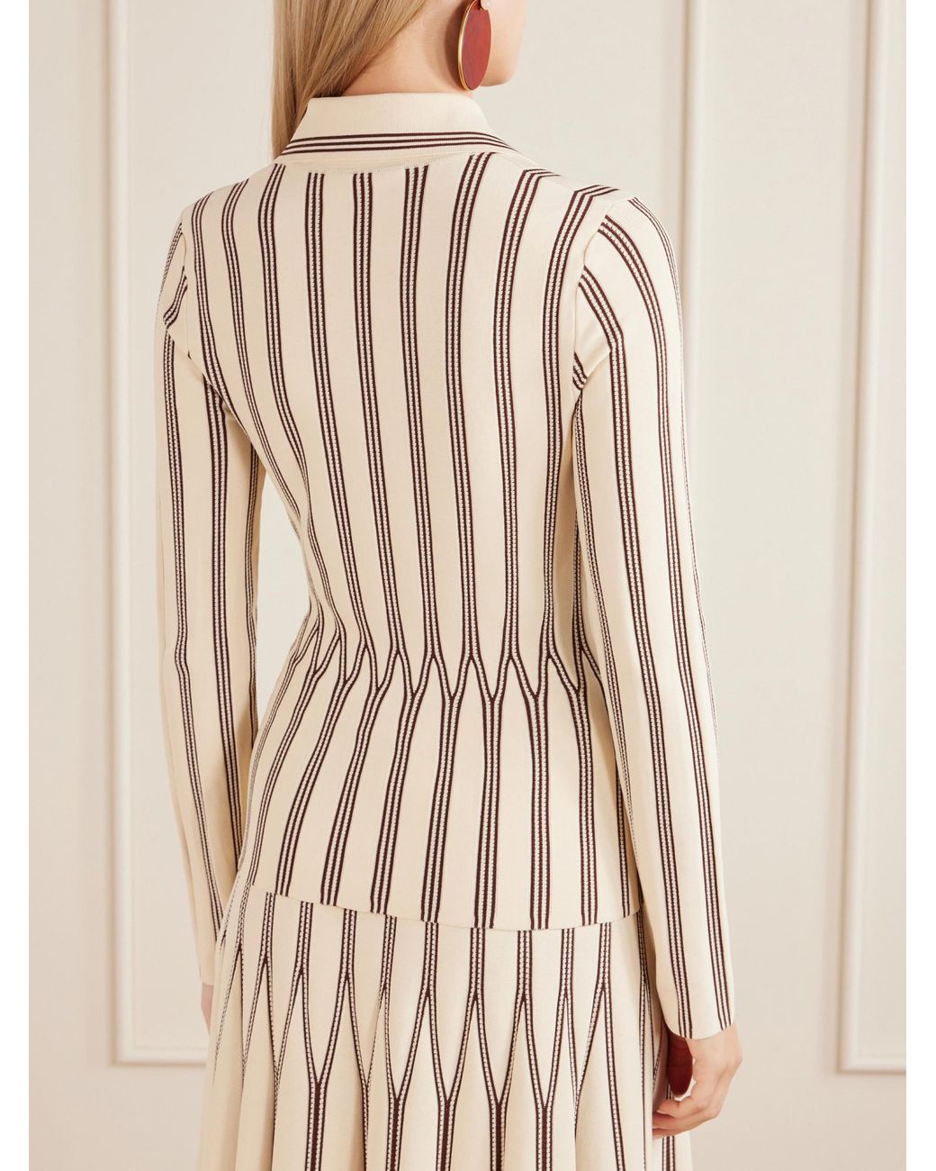 Zimmermann Natural Striped Knitted Polo Sweater
