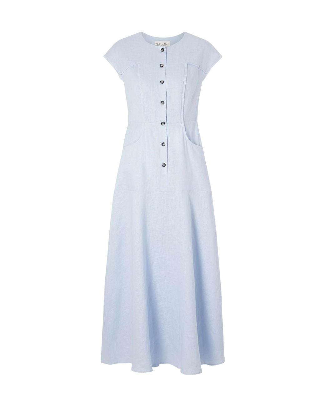 Saloni Blue Sierra Linen Midi Dress