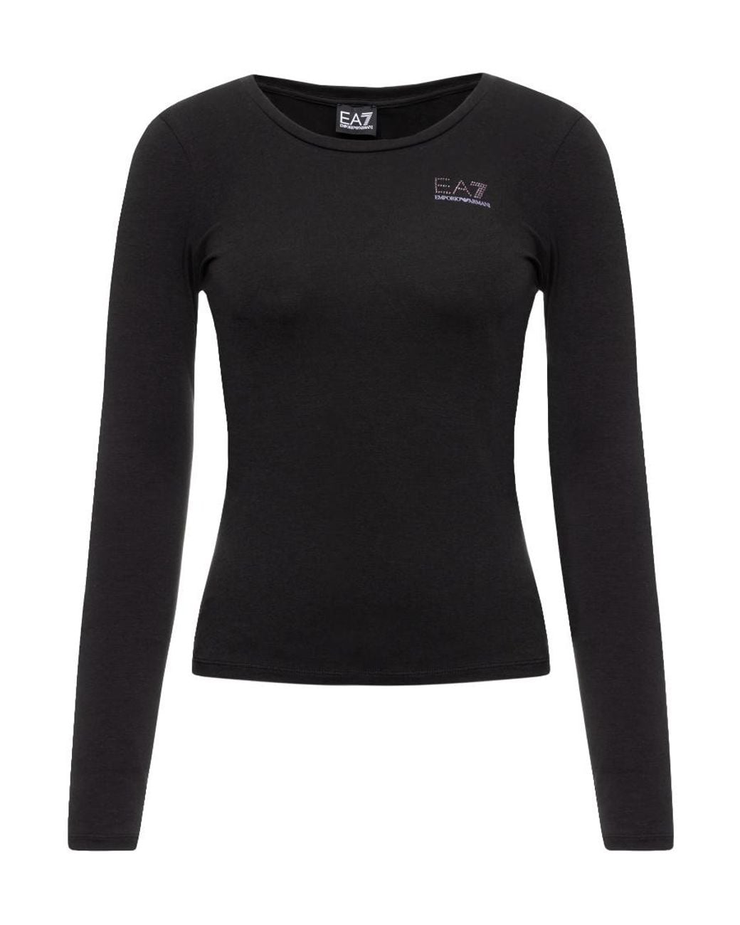 EA7 Black Round Collar And Long-Sleeved T-Shirt