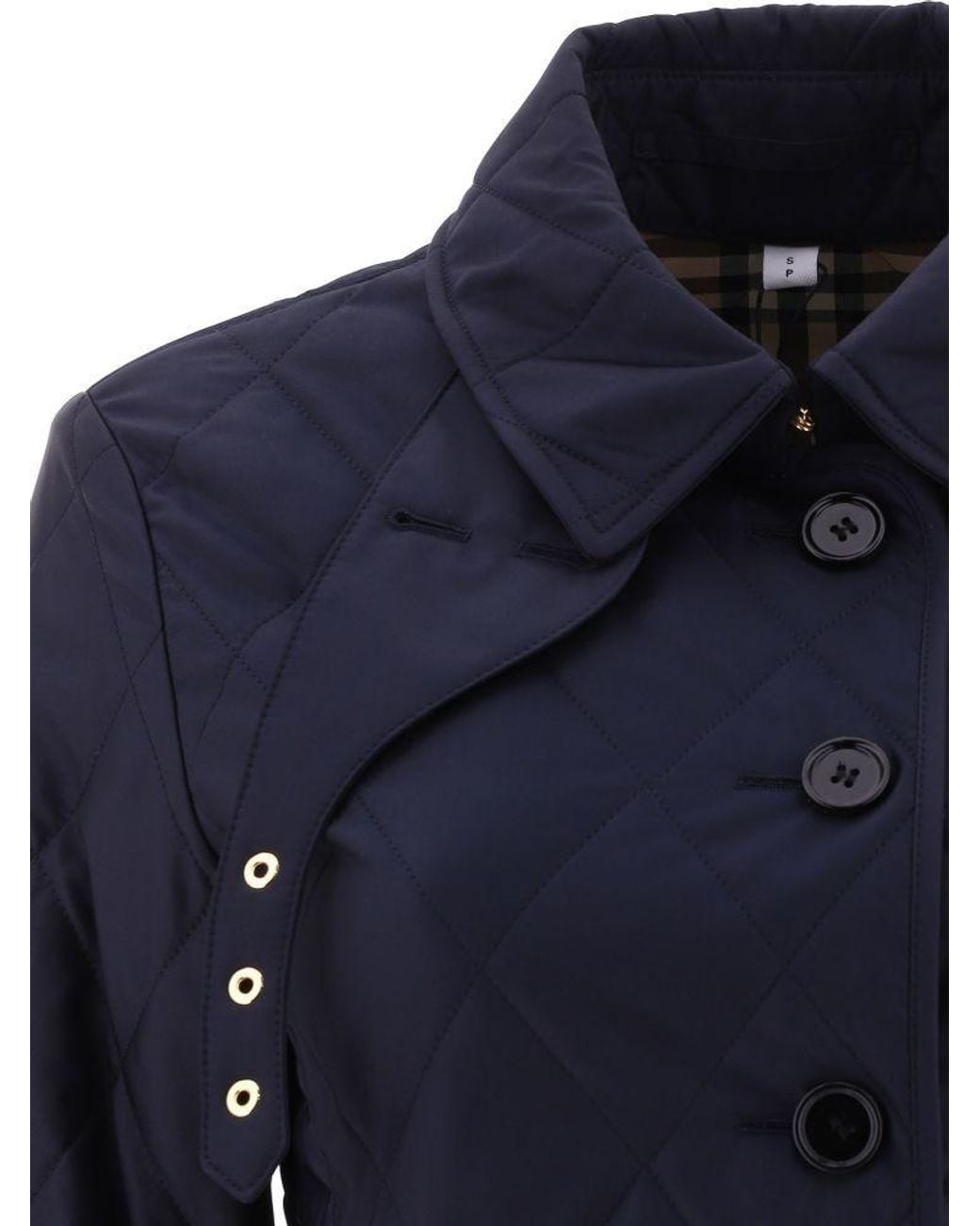 Burberry Blue Diamond-Quilted Buttoned Jacket