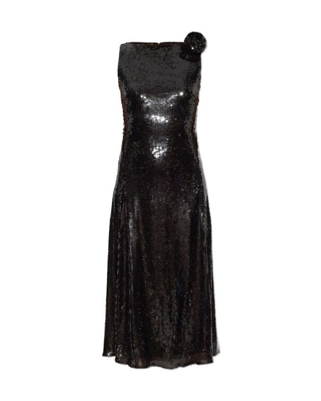 ROTATE BIRGER CHRISTENSEN Black Sequins Midi Flared Dress