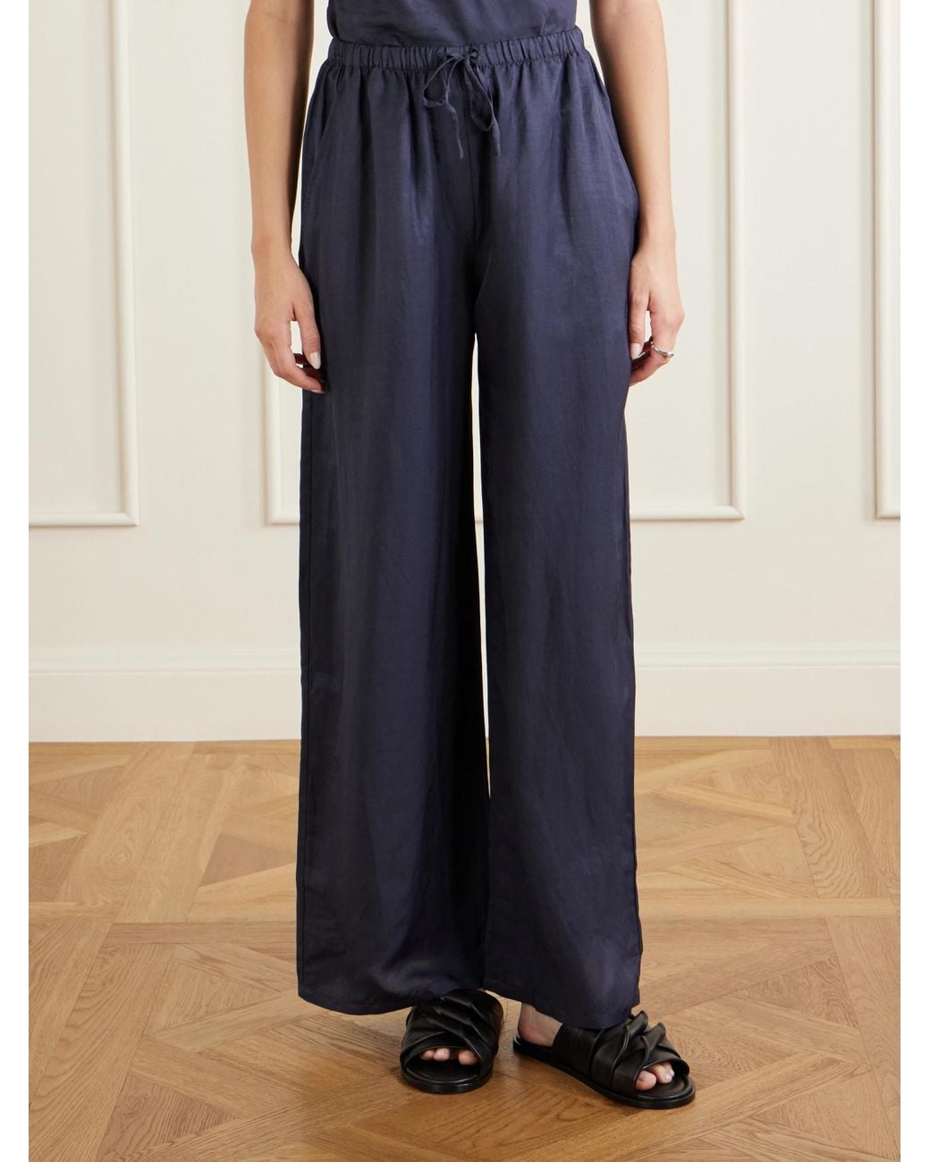 Leset Blue Daniel Satin Wide-Leg Pants