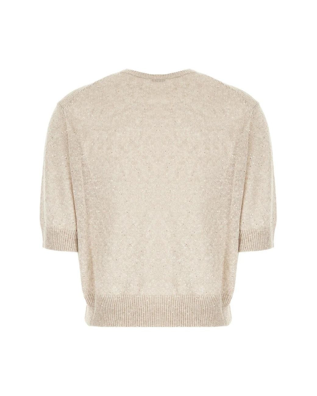 Brunello Cucinelli White Sequined Short-Sleeve Jumper