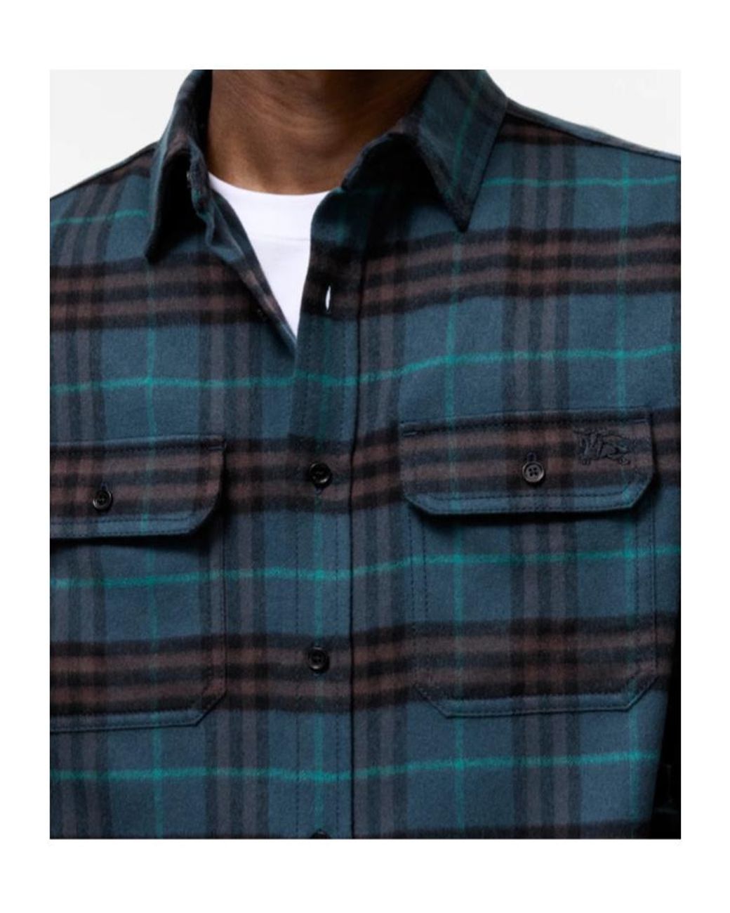 Burberry Blue Long Sleeved Checked Shirt for men