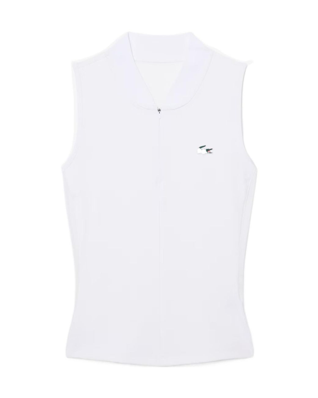 Lacoste White Sleeveless Stretch Dual Fabric Tennis Polo Shirt