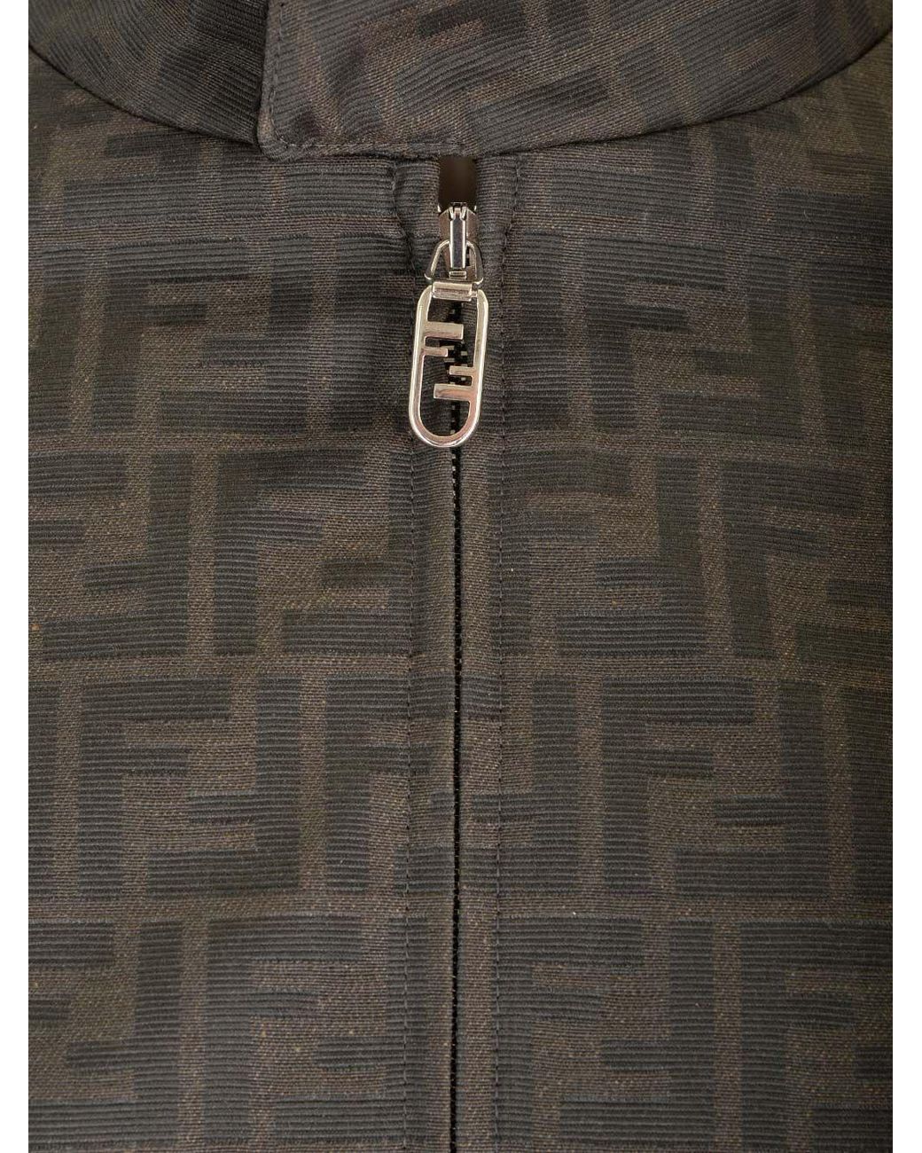 Fendi Gray Monogrammed Zip-Up Jacket for men