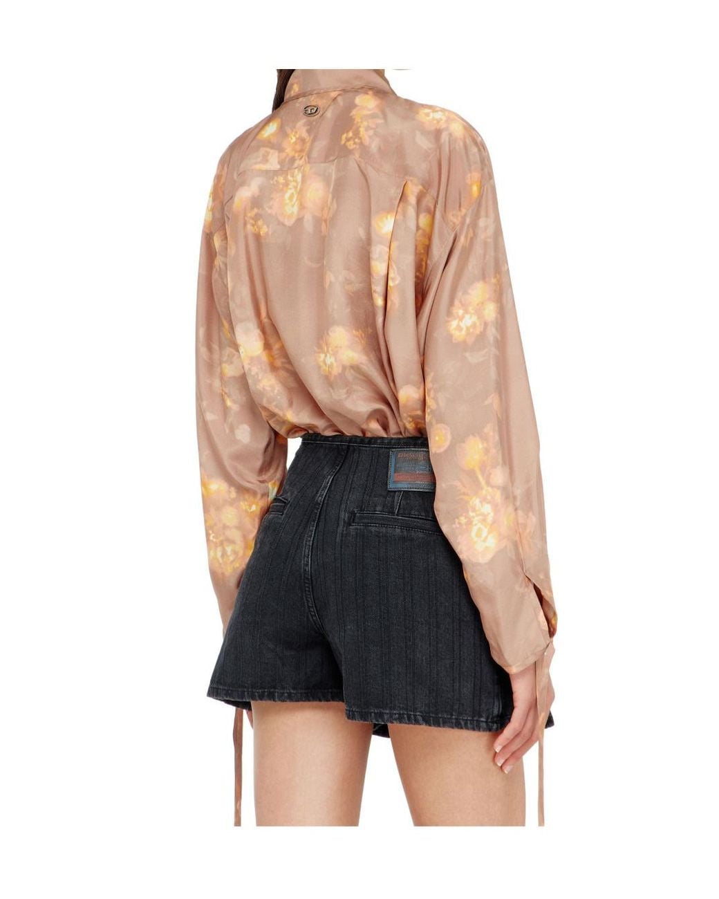 DIESEL White C-Allas-T1 Floral Tie-Neck Shirt