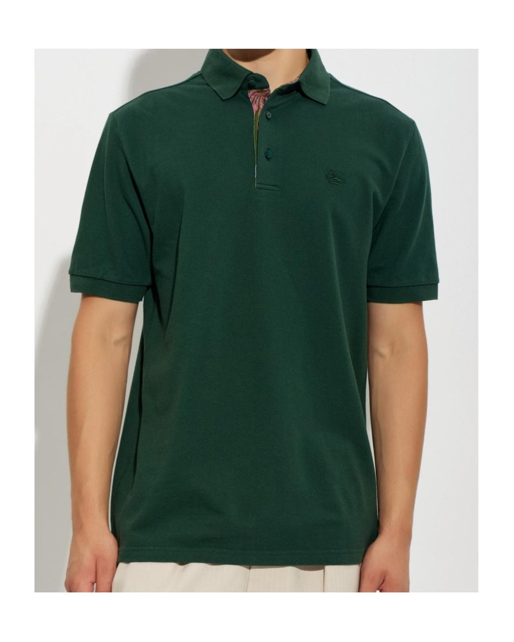 Etro Green Logo-Embroidered Polo Shirt for men