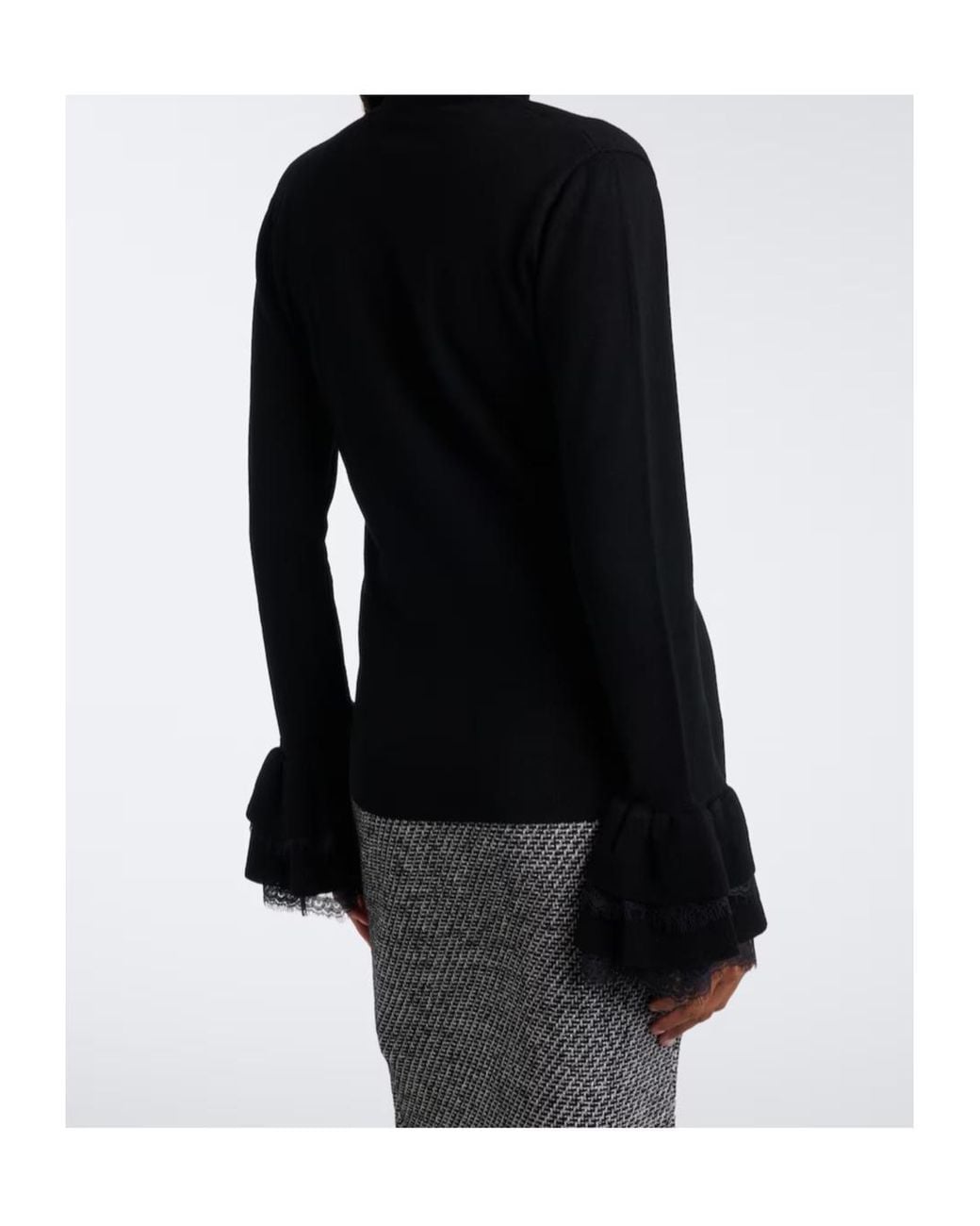 Nina Ricci Black Lace-Trimmed Wool-Blend Knit Top
