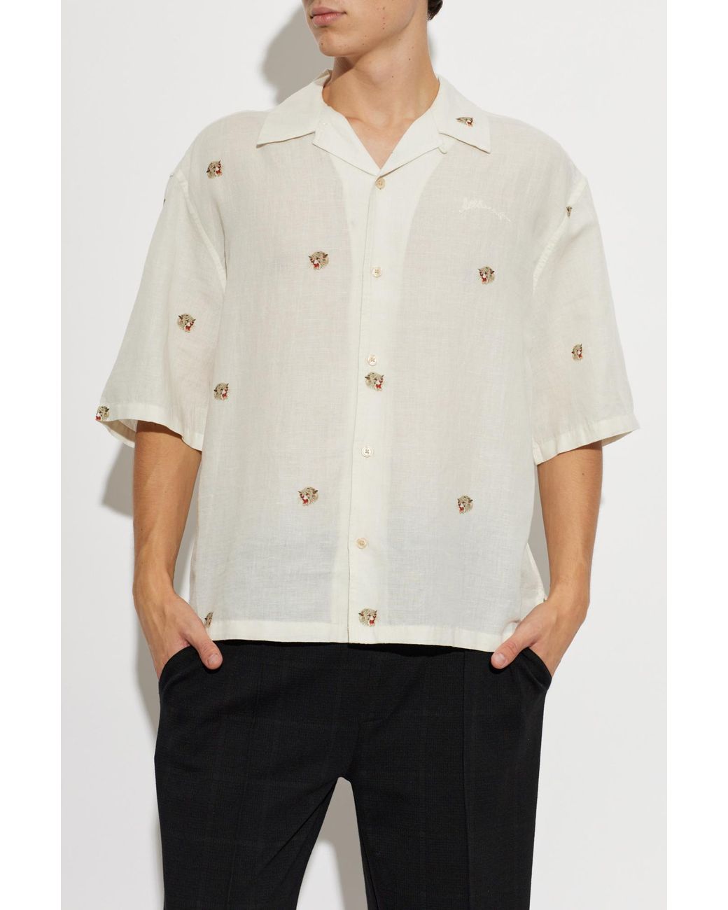 AllSaints White Feline Embroidered Short-Sleeve Shirt for men