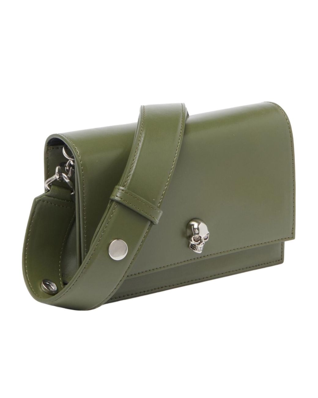 McQueen Green Small Skull Leather Shoulder Bag