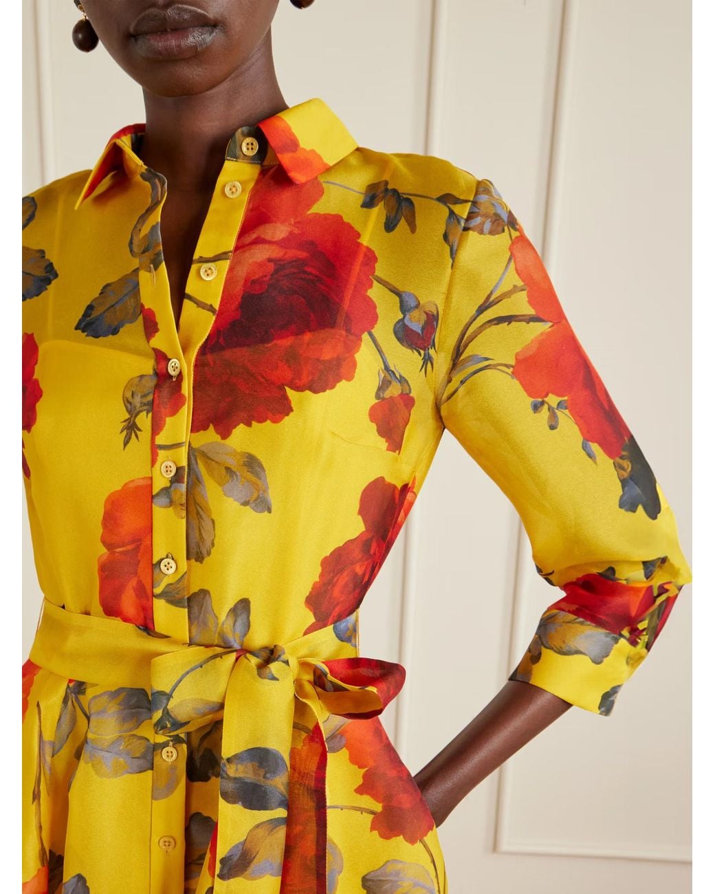 Carolina Herrera Yellow Floral Print Dress With Tie