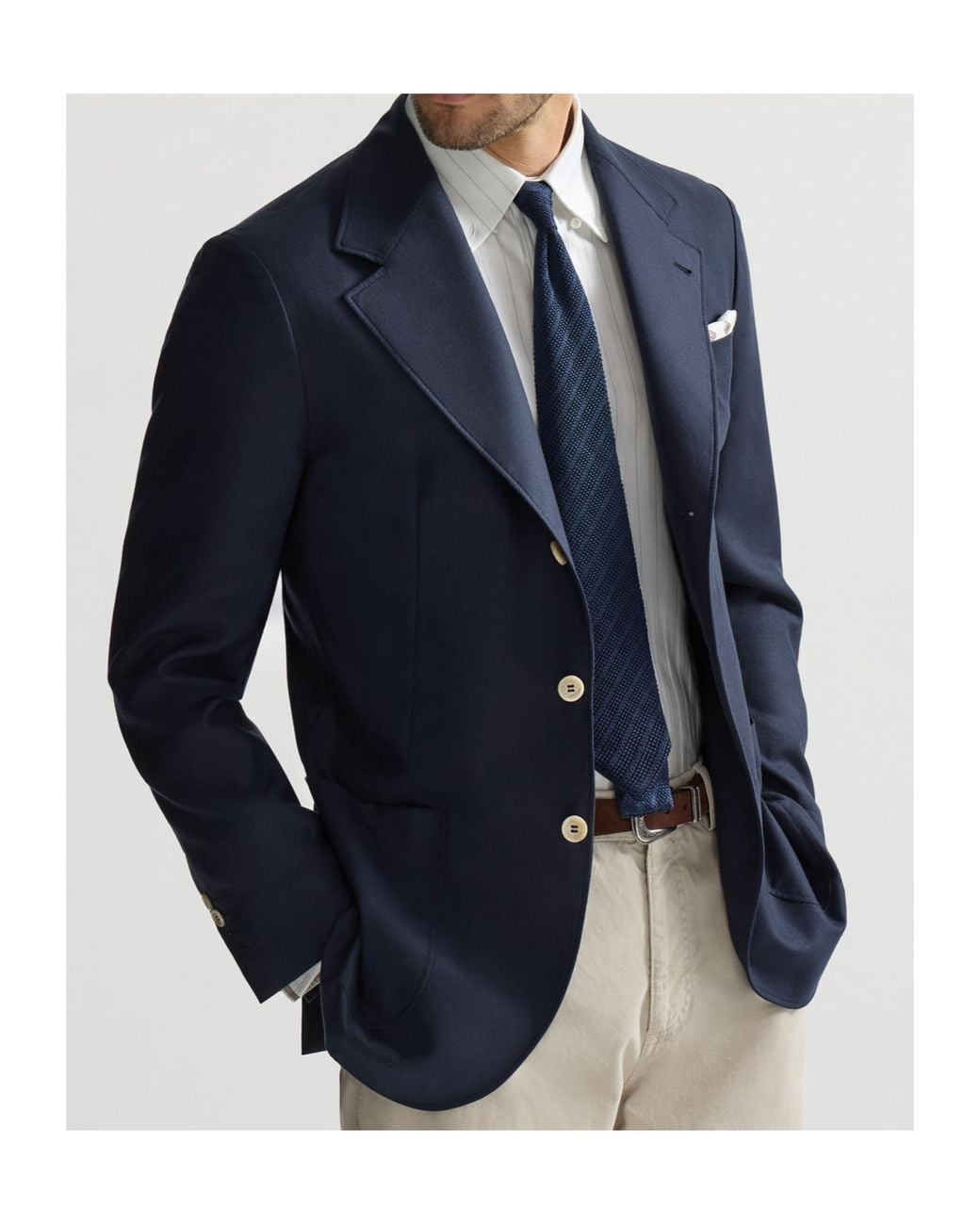 Brunello Cucinelli Blue Cashmere Batavia Deconstructed Blazer With Patch Pockets for men
