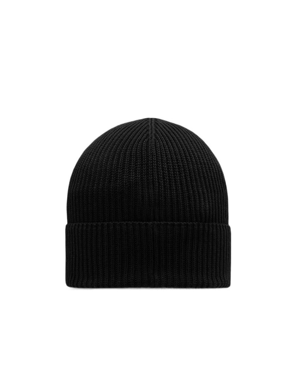 Moncler Black Logo Patch Ribbed-Knit Beanie for men