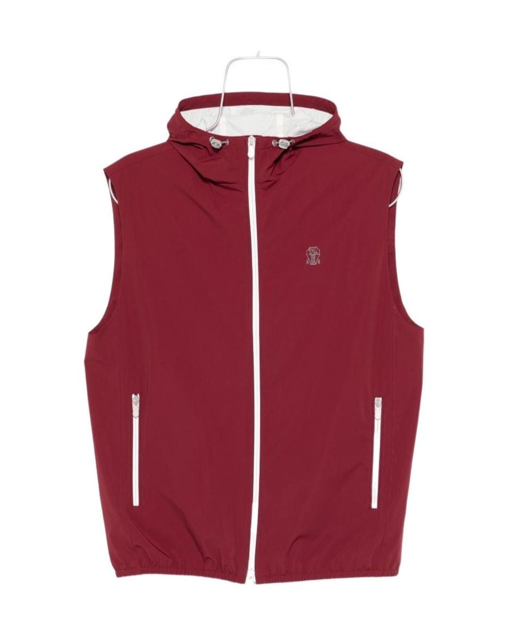 Brunello Cucinelli Red Bonded Nylon Hooded Vest With Logo for men