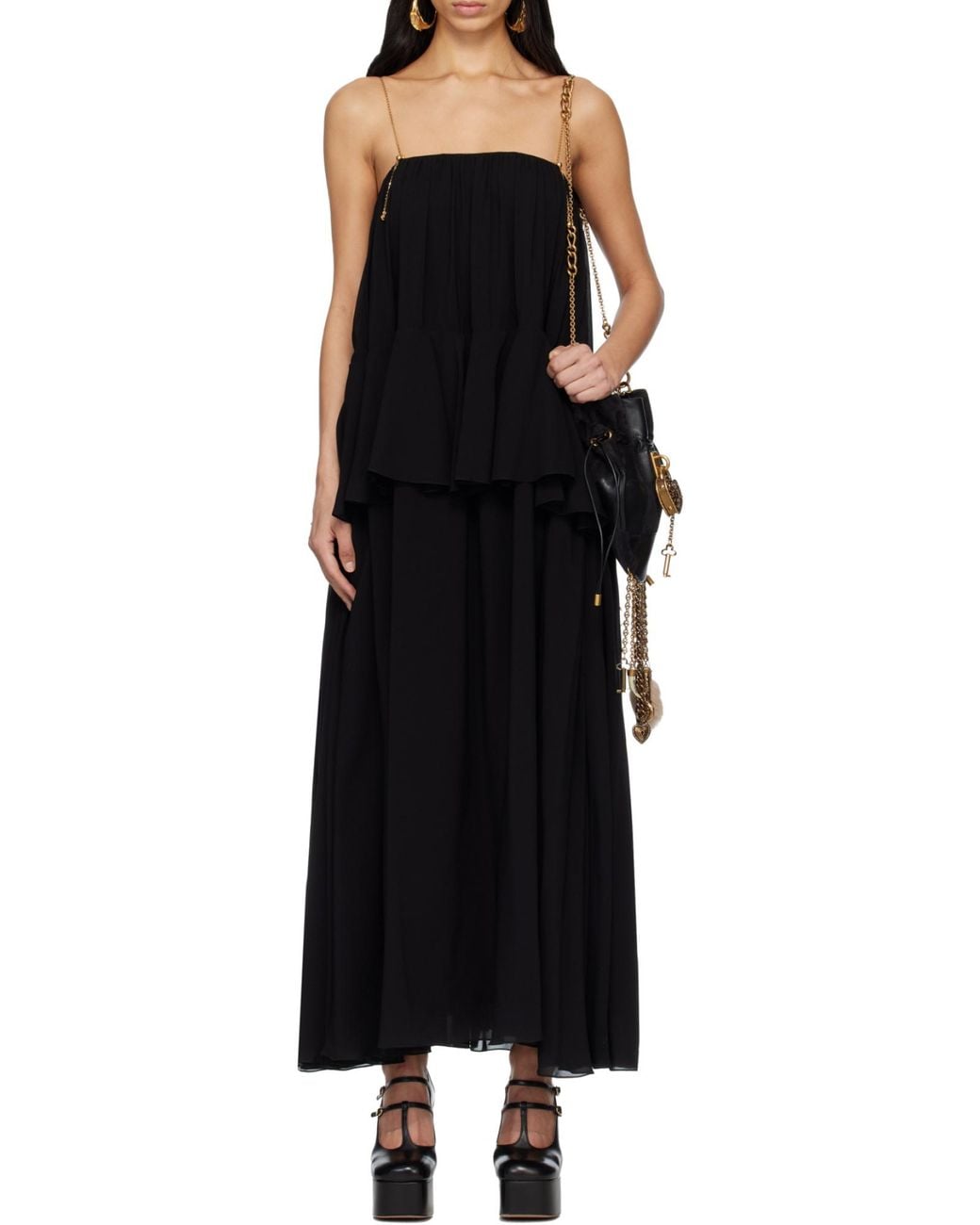 Chloé Black Chloé Sleeveless Layered Long Dress