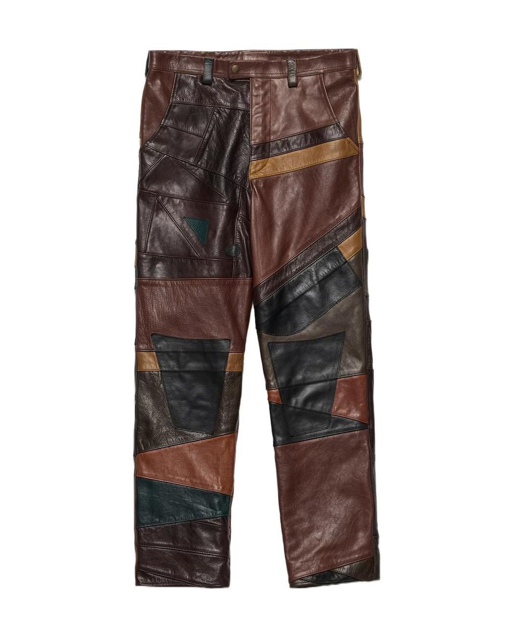 Prada Gray Patchwork Leather Pants for men
