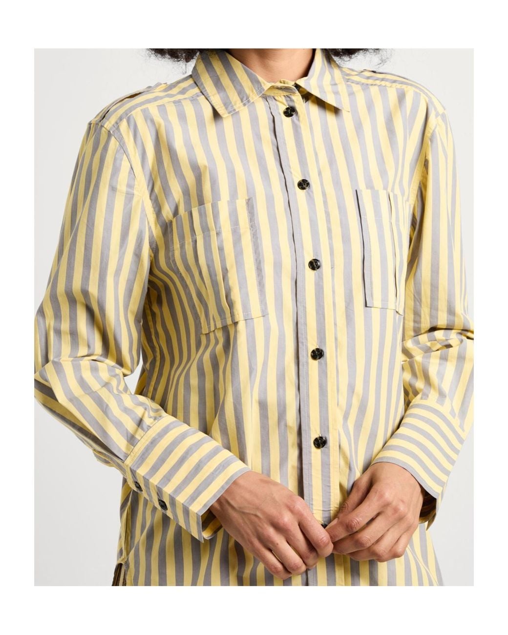 Ganni Natural Striped Long-Sleeved Shirt