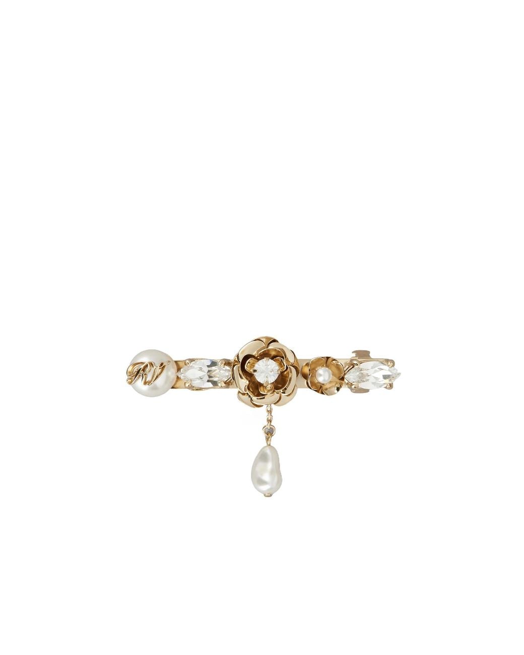 Roger Vivier Metallic Rose Pearls Hair Clip