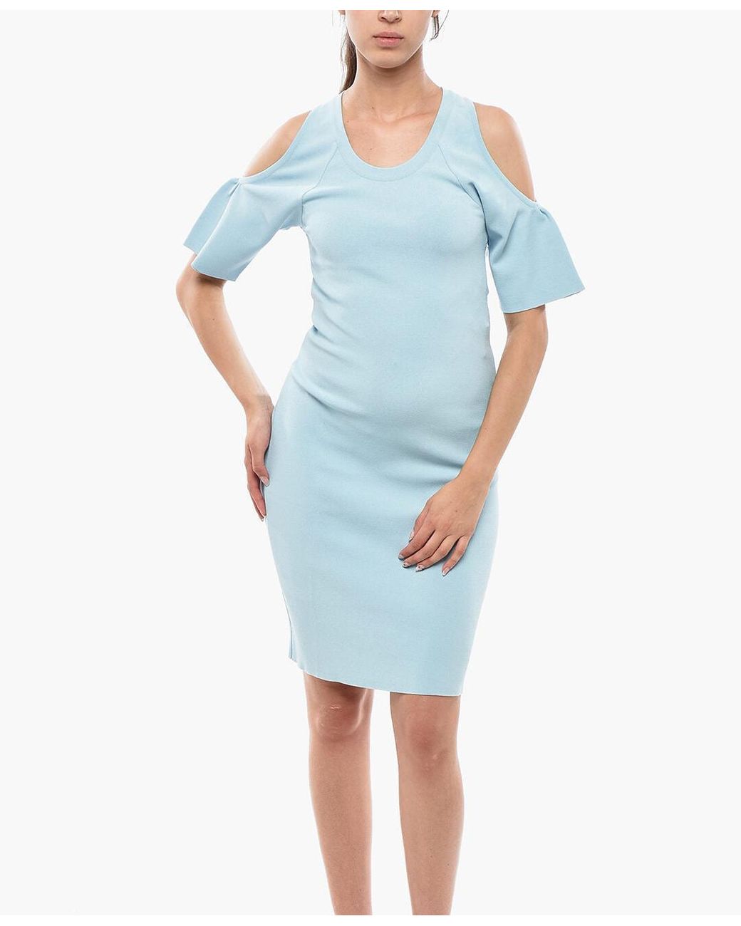 Stella McCartney Blue Fitted Cold-Shoulder Dress
