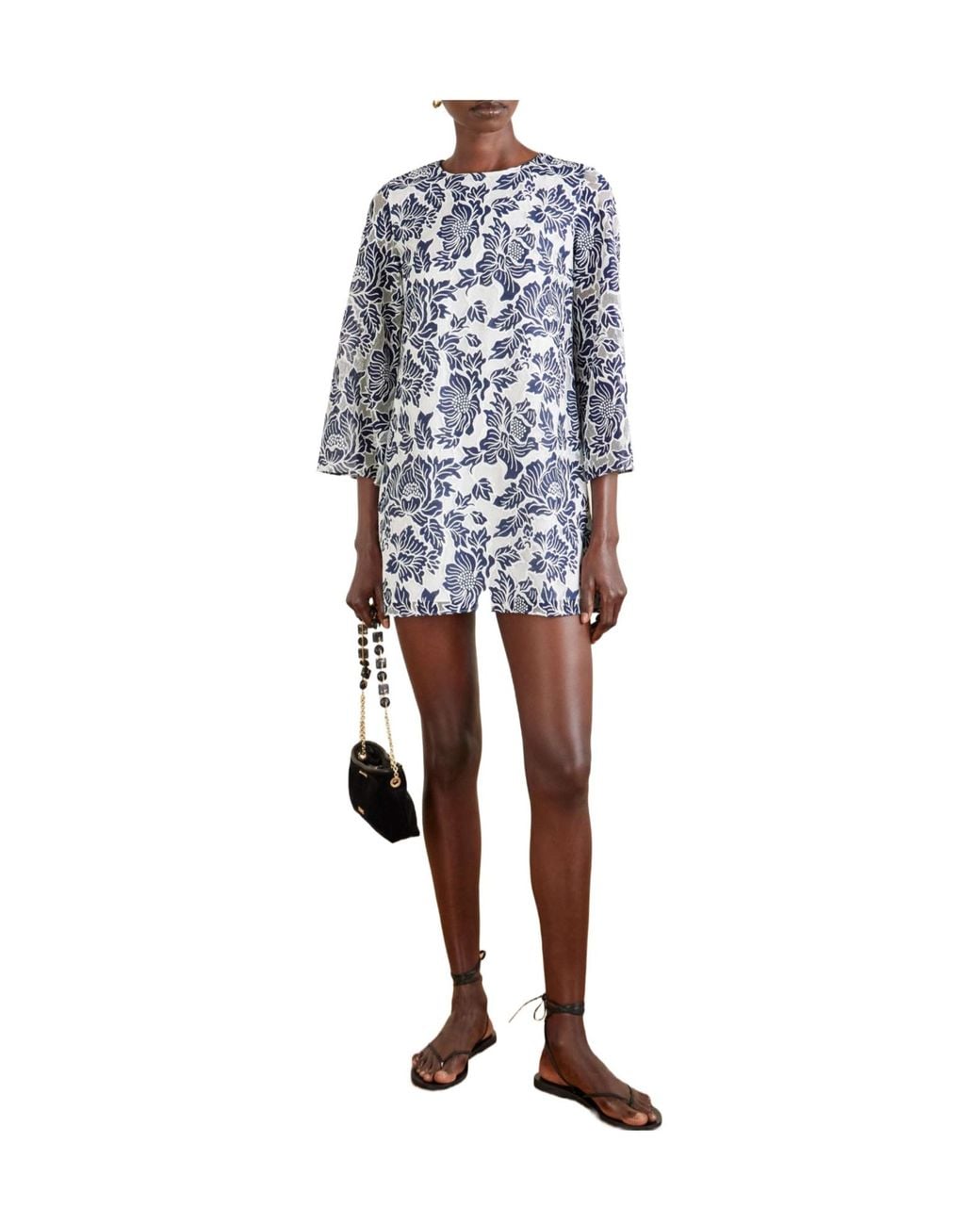 Borgo De Nor Blue Corded Lace Mini Dress