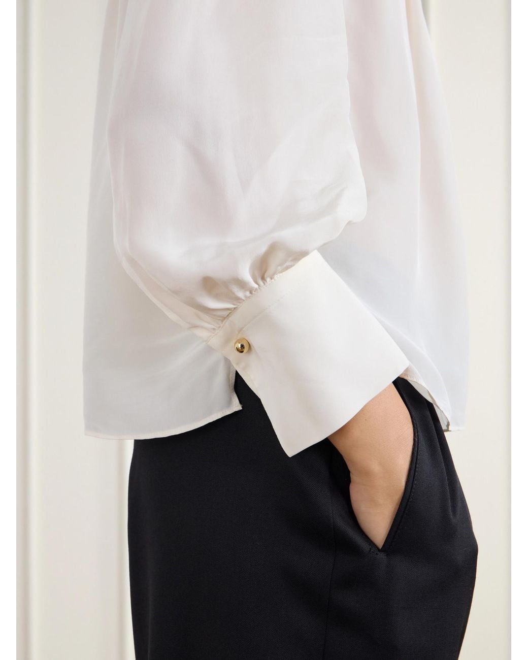 Veronica Beard White Brooks Gathered Crepe De Chine Blouse