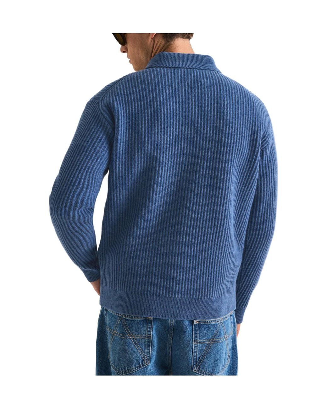 Maison Kitsuné Blue Knitted Long Sleeve Polo Shirt for men