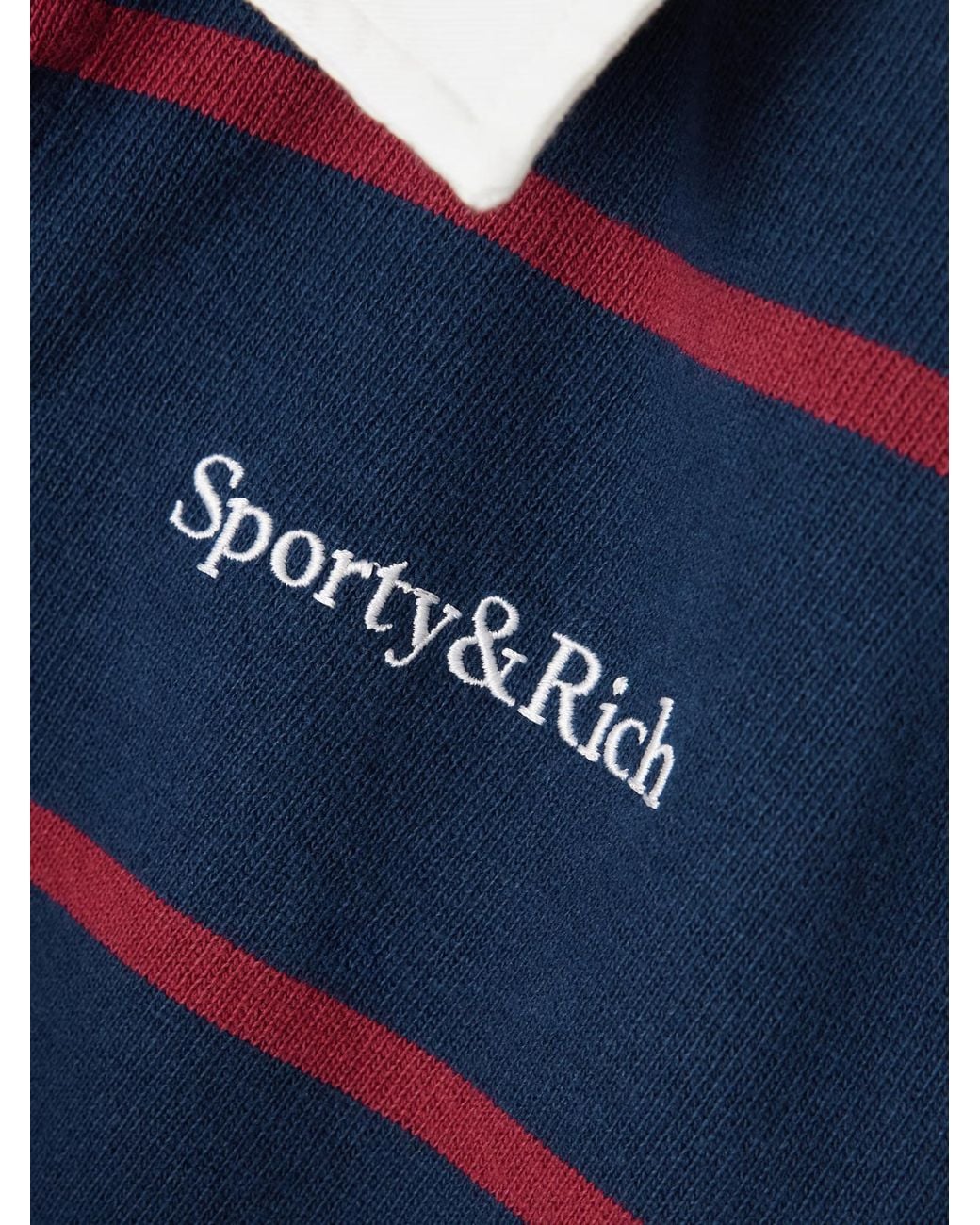 Sporty & Rich Blue Embroidered Striped Polo Shirt