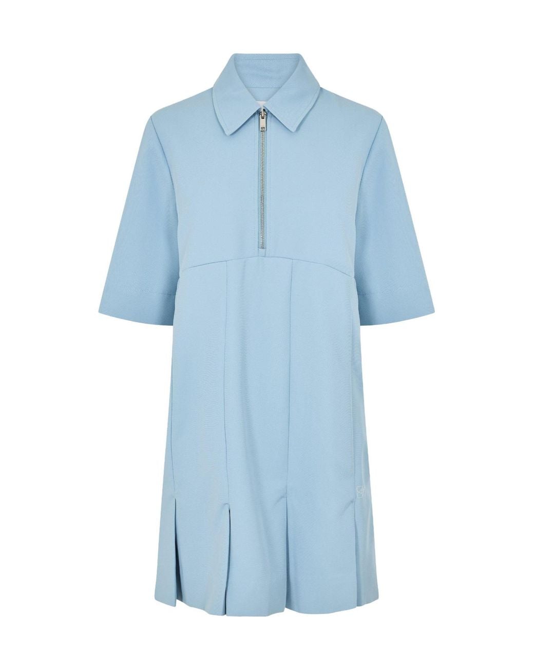 Ganni Blue Zip Pleated A-Line Mini Dress