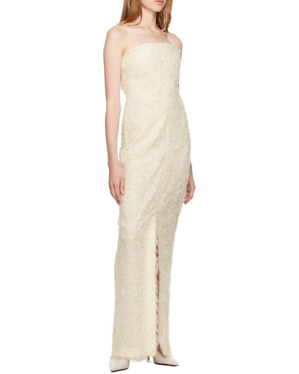 Totême White Totême Strapless Textured Front-Slit Dress