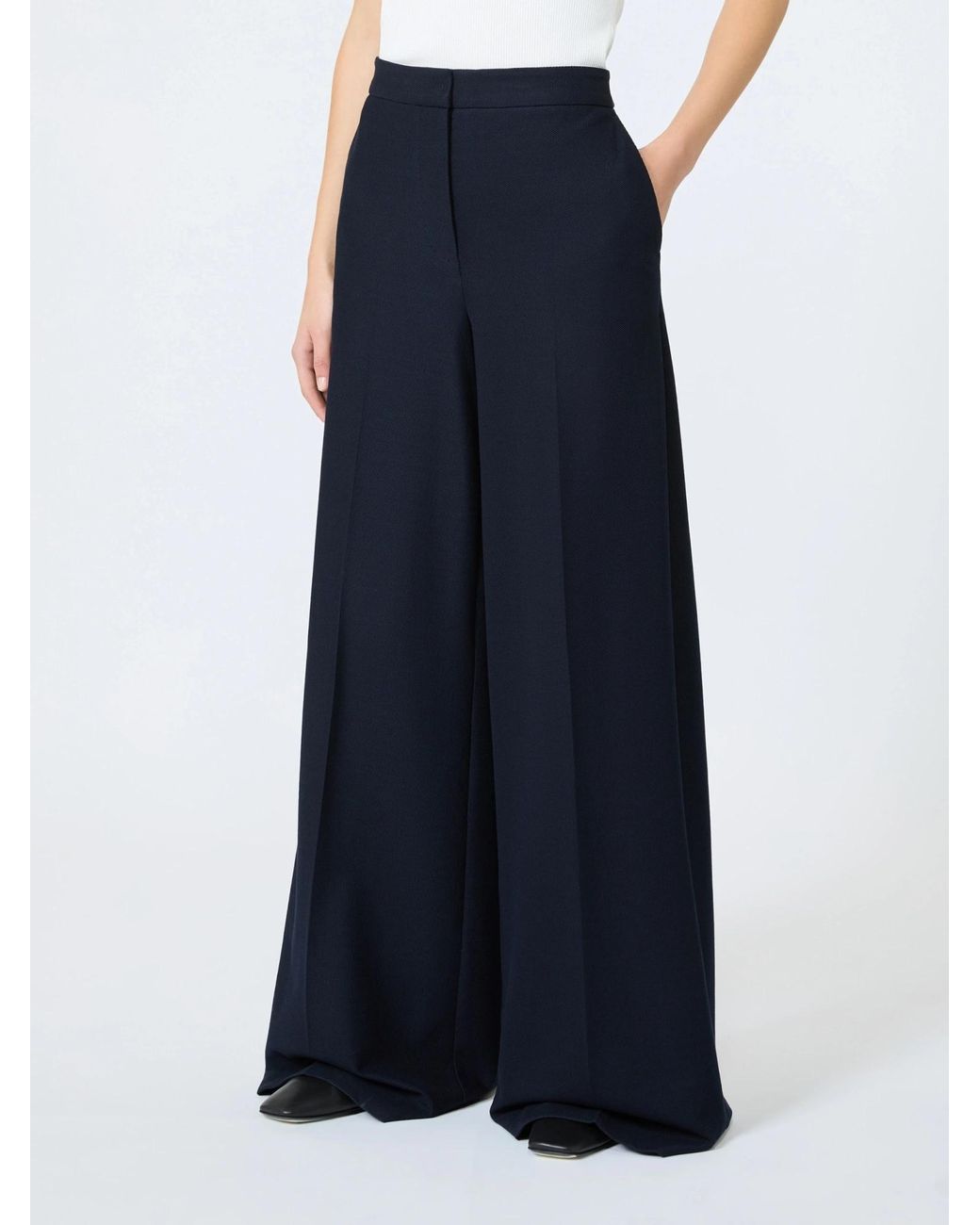 Max Mara Blue Pinza Wide-Leg Palazzo Pants