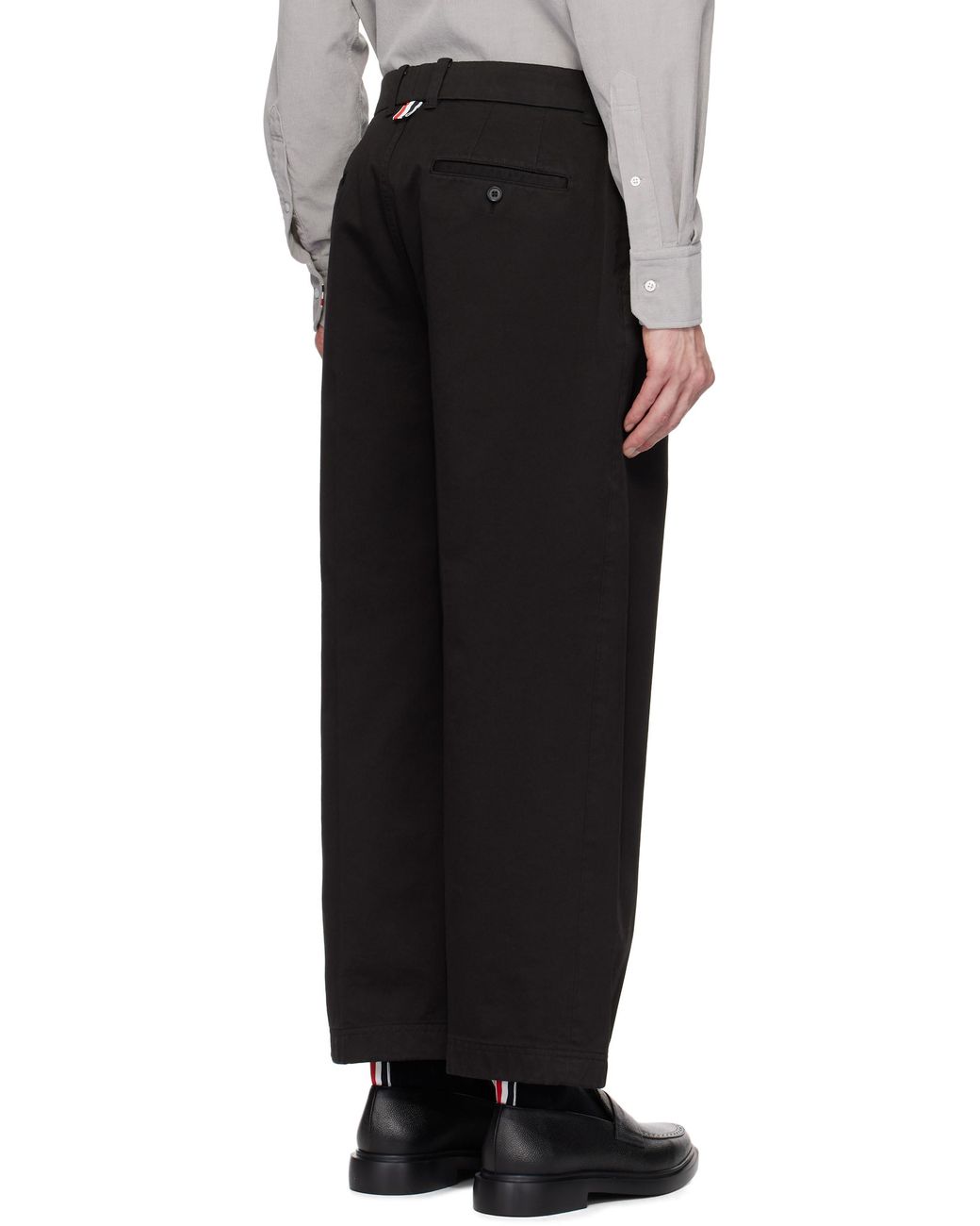 Thom Browne Black Pressed Crease Tapered Leg Chinos for men