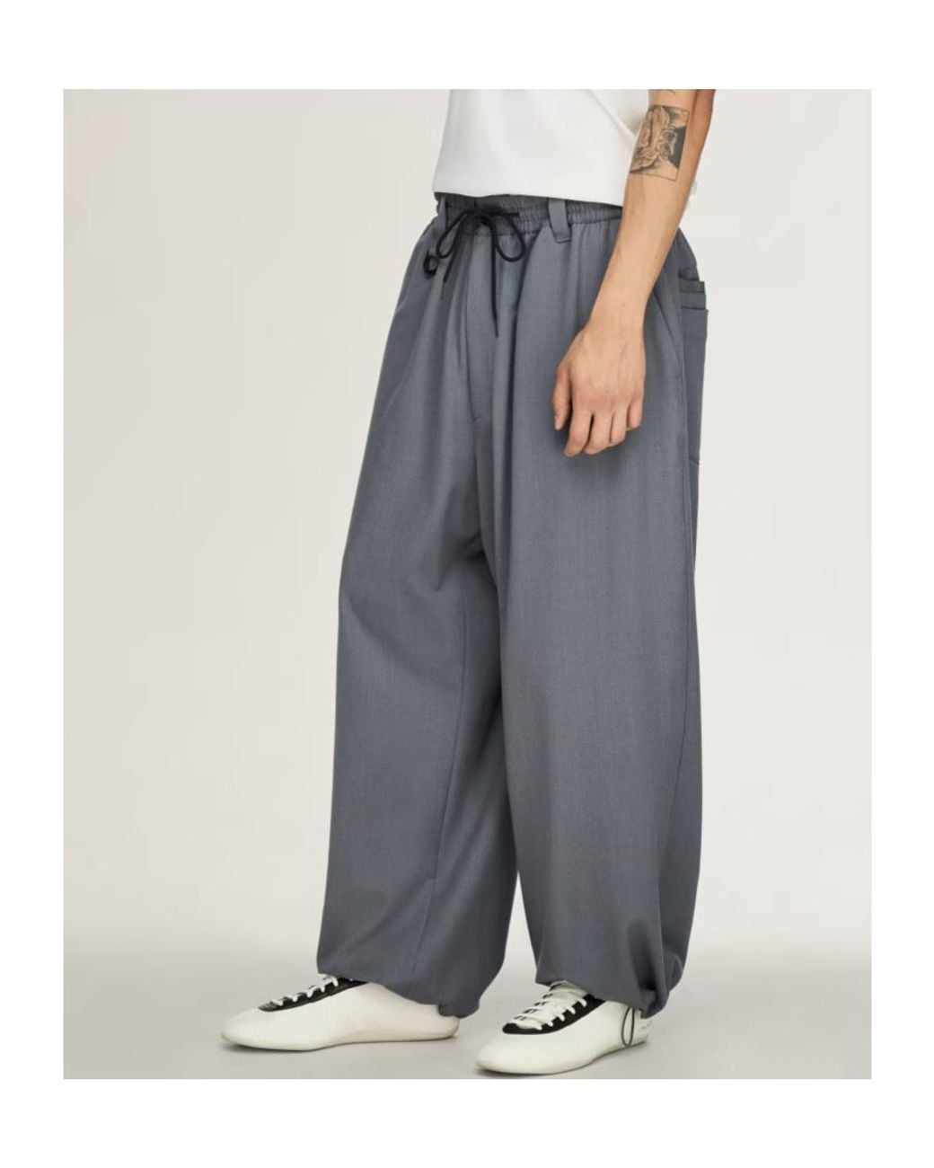 Y-3 Gray X Yohji Yamamoto Drawstring-Waist Trousers for men