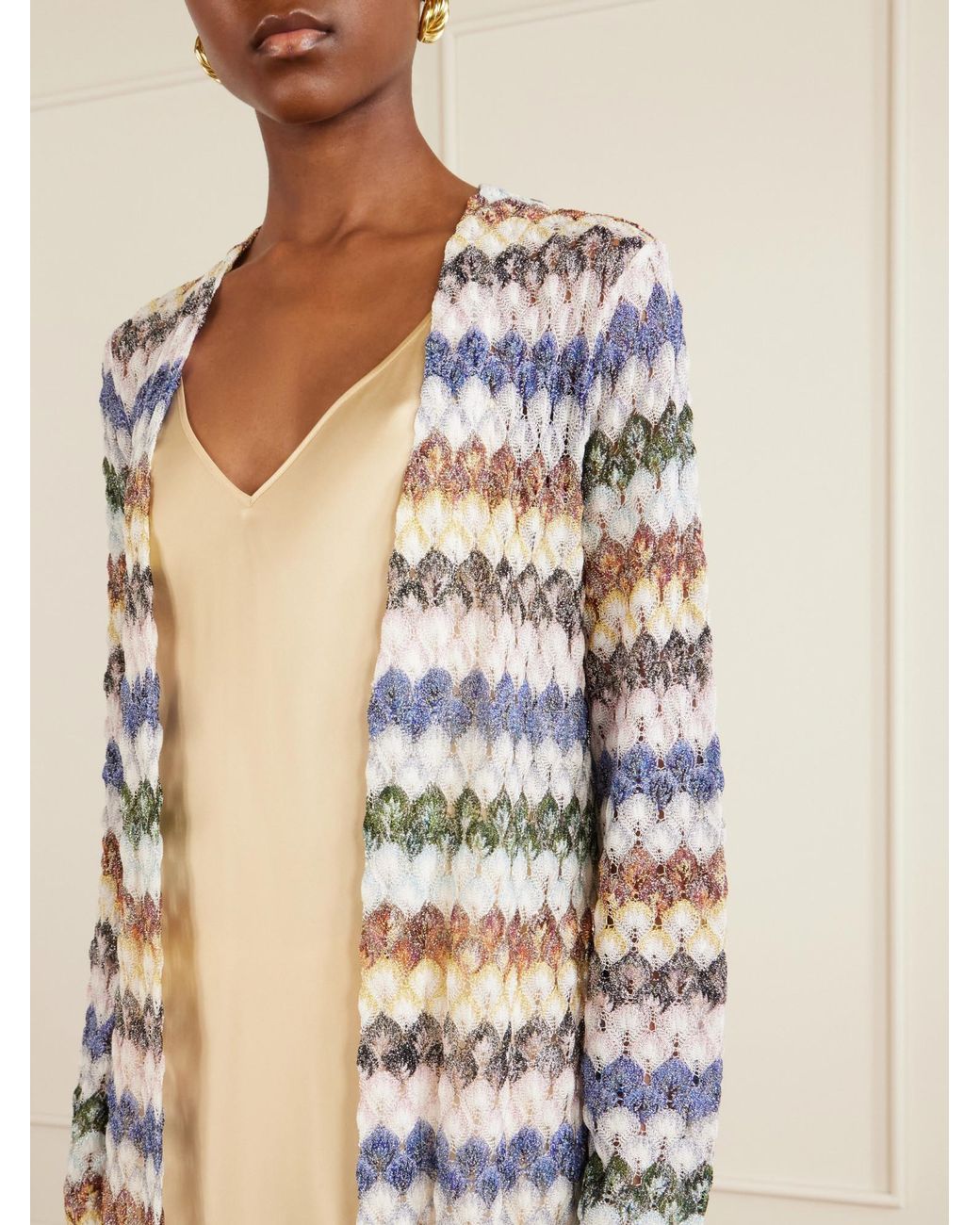 Missoni White Striped Crochet-Knit Cardigan