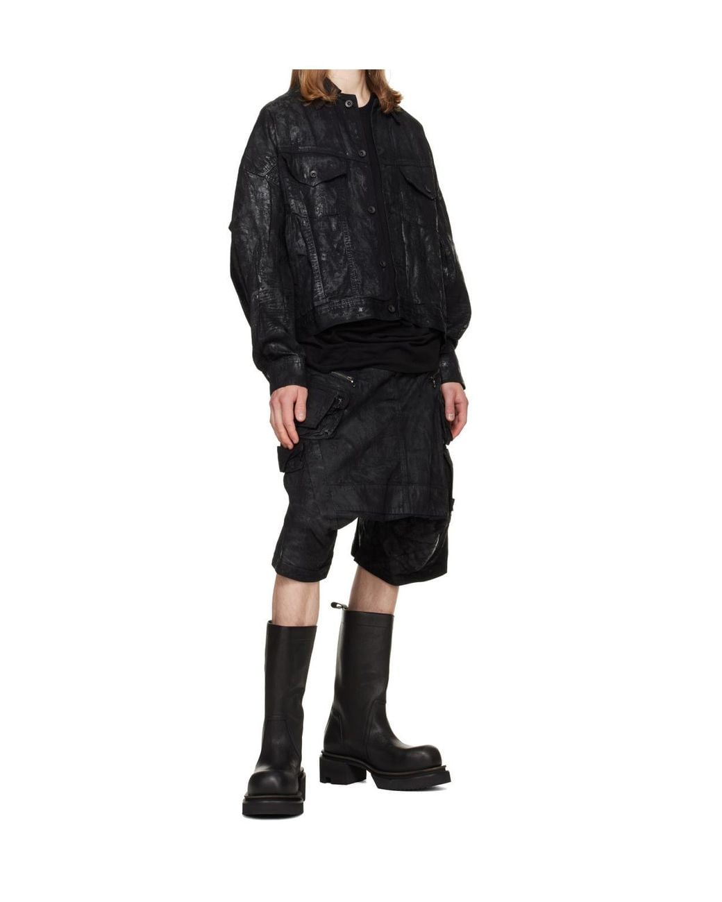 Julius Black Coated Tactical Denim Shorts for men