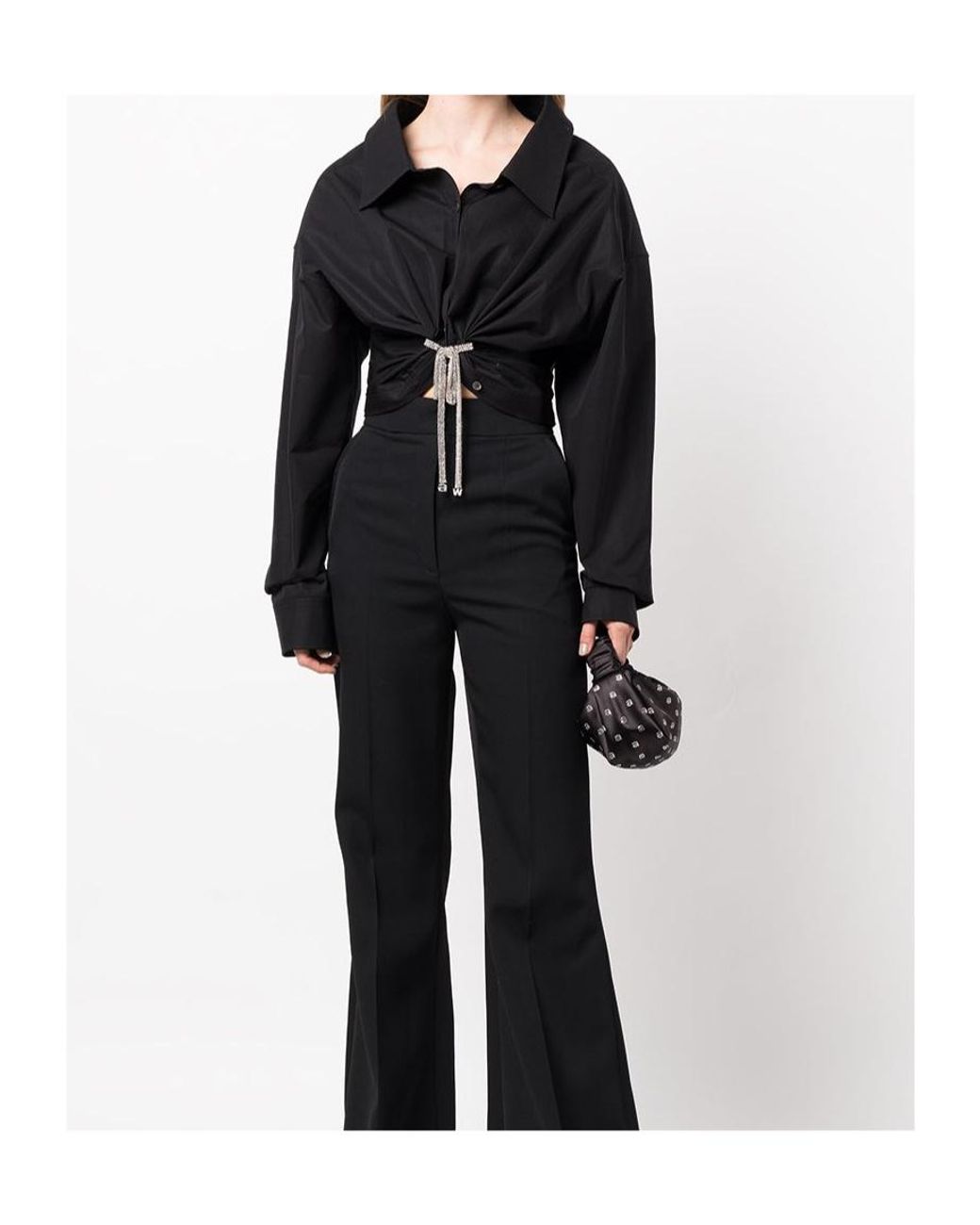 Alexander Wang Black Tie-Fastening Cropped Cotton Shirt