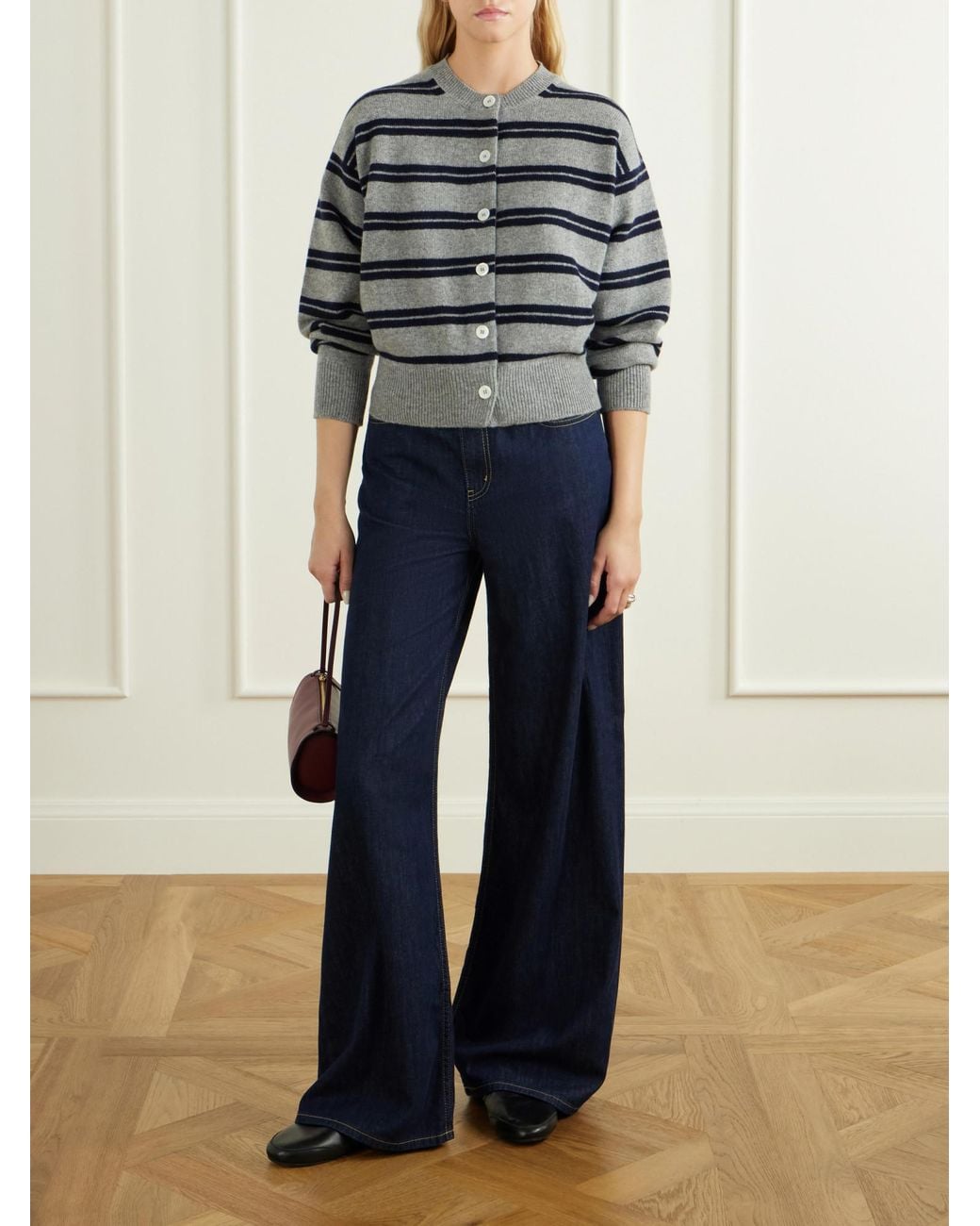 &Daughter Gray Ada Striped Wool Cardigan