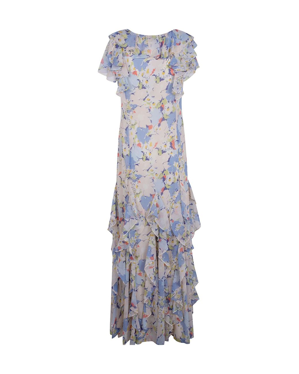 Ralph Lauren Blue Lauren Ruffled Floral Maxi Dress