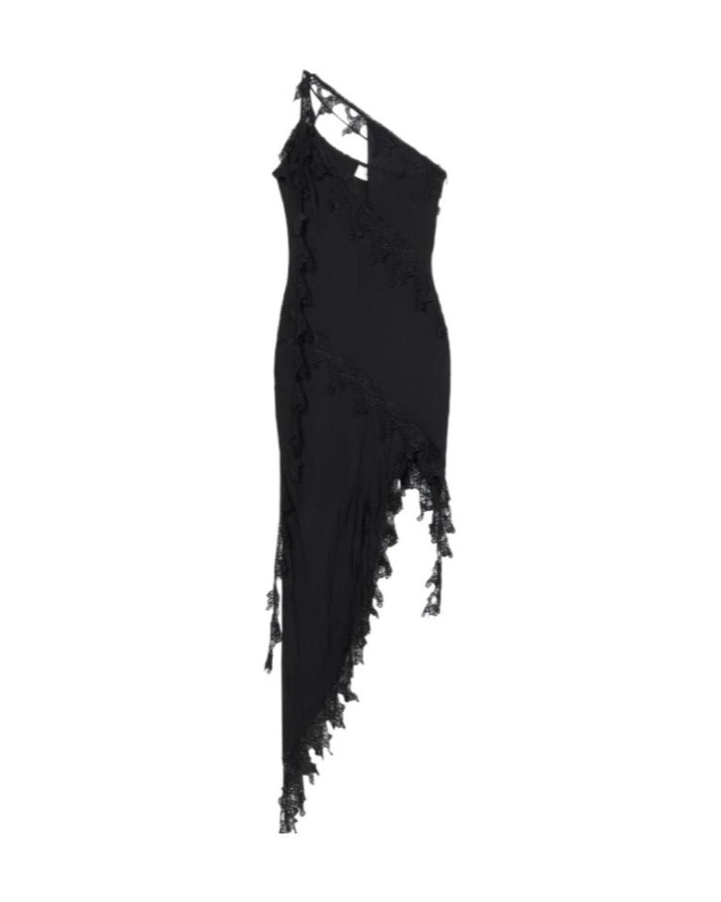 Blumarine Black Asymmetrical Lace-Embellished Draped Dress