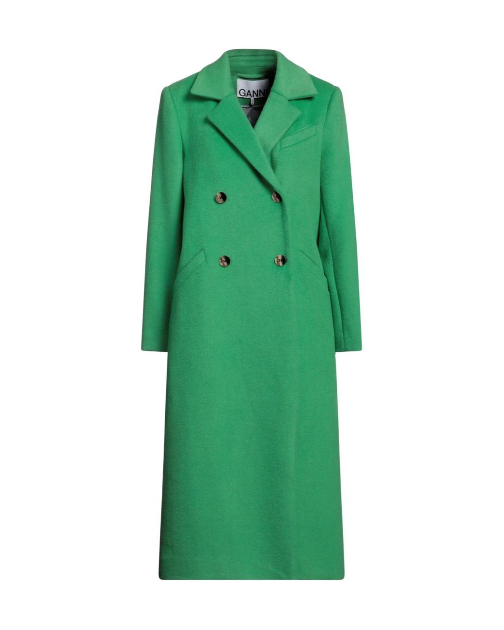 Ganni Green Solid Color Woolen Coat