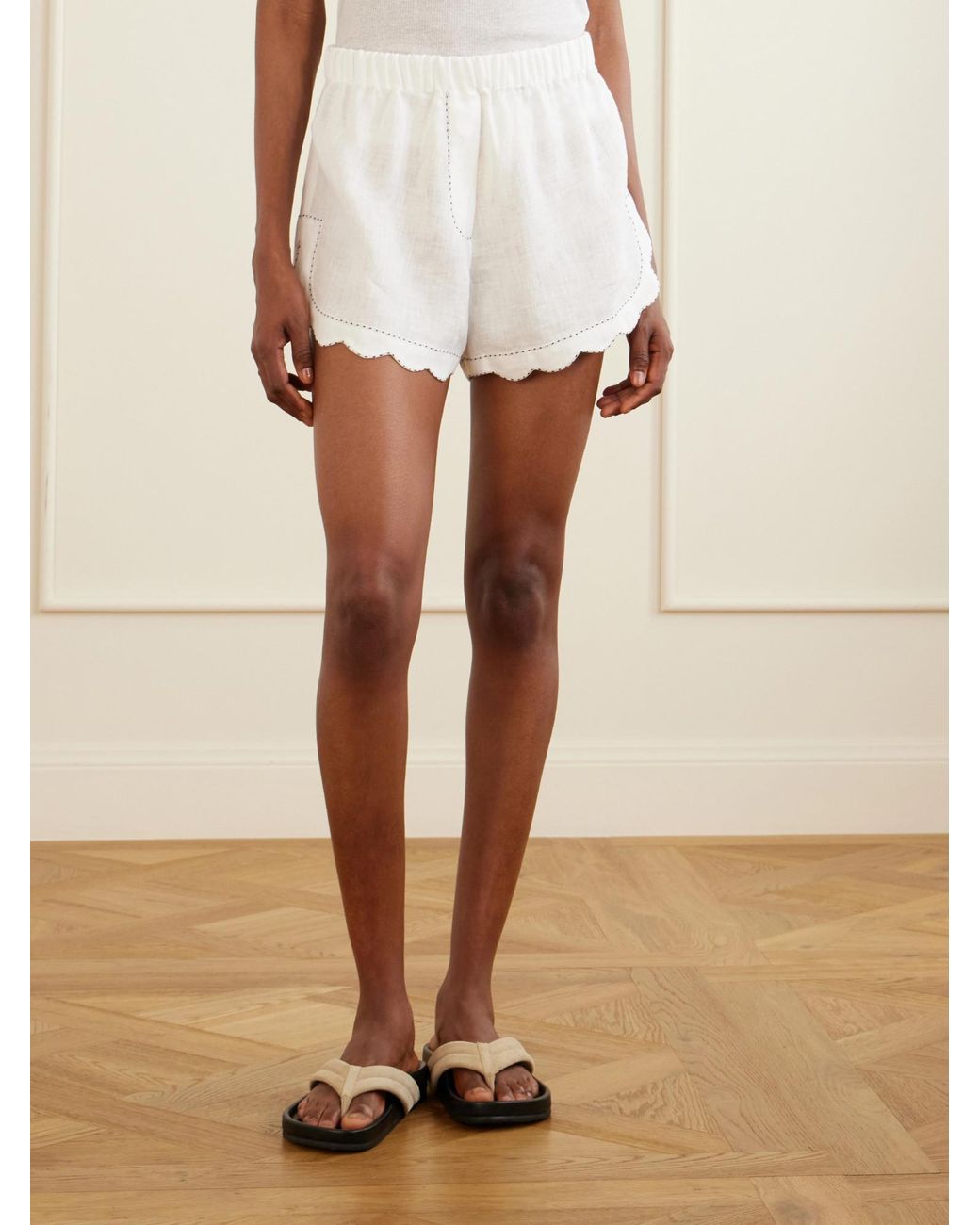 Vita Kin White Gatsby Scalloped Broderie Anglaise-Trimmed Linen Shorts