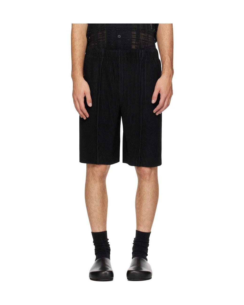 Homme Plissé Issey Miyake Black Homme Plissé Issey Miyake Pleated Straight-Hem Shorts for men