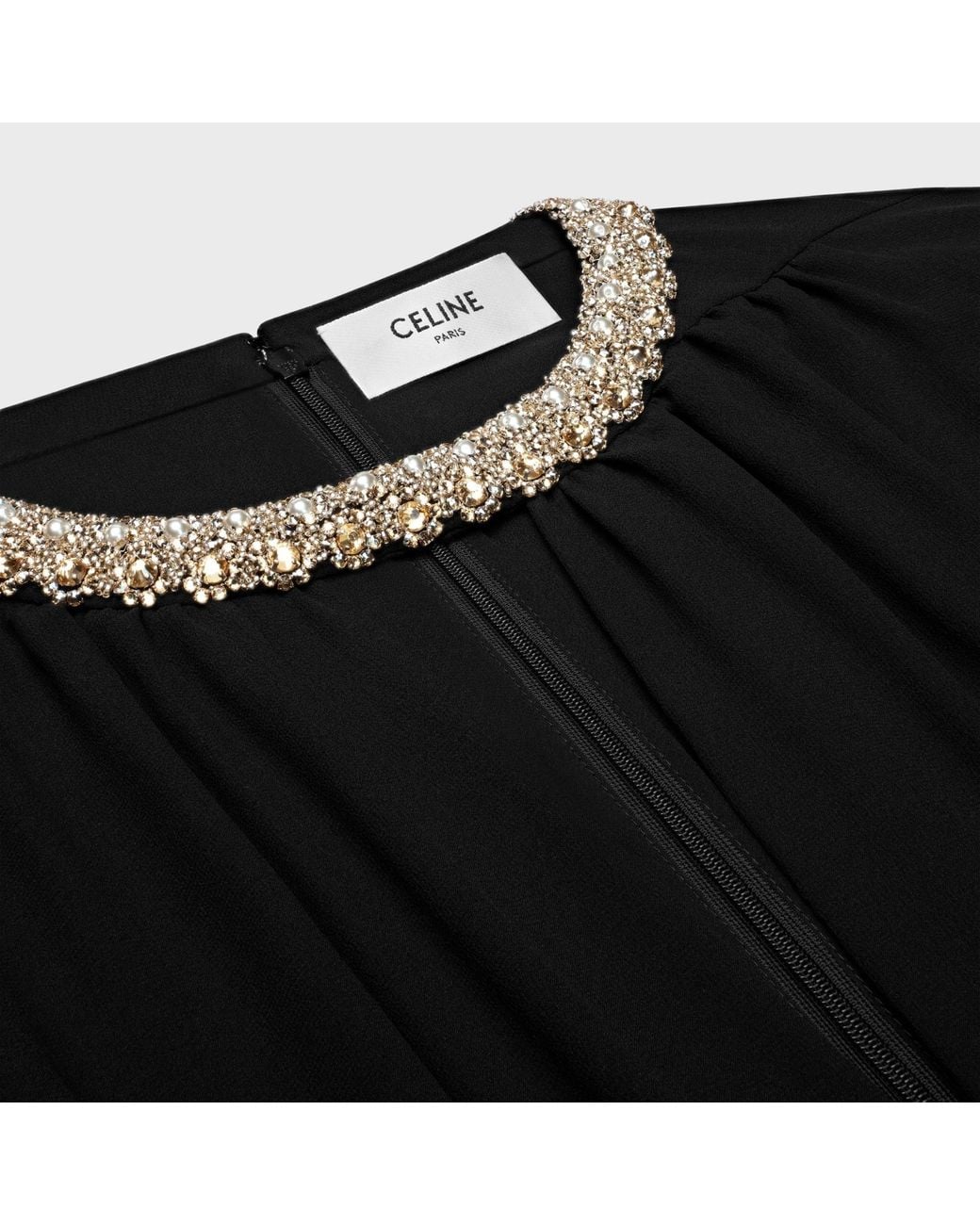 Céline Black Long Dress With Embroidered Collar