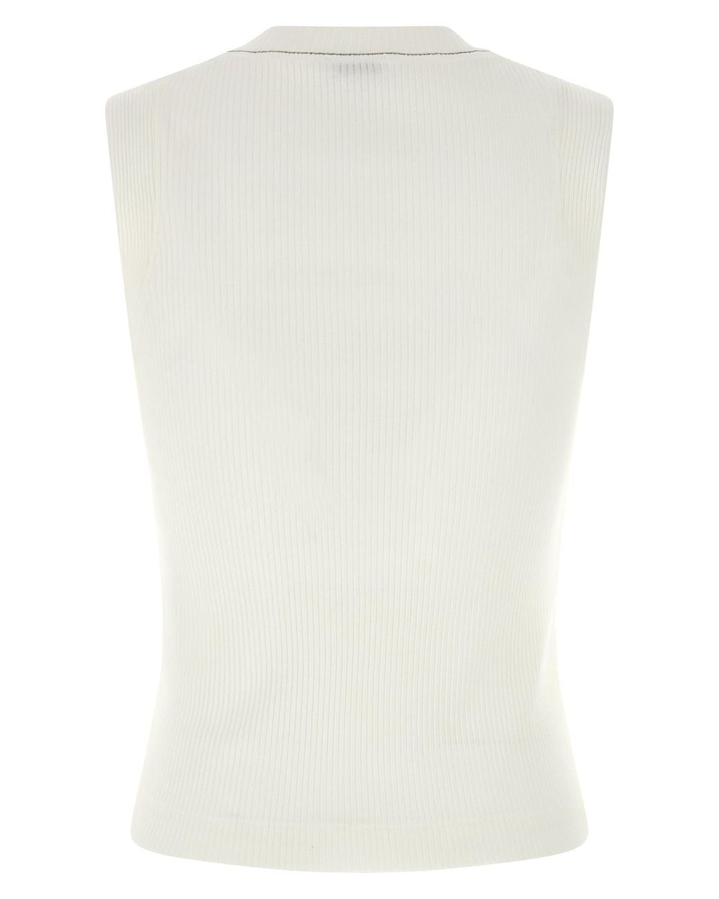 Brunello Cucinelli White Knitted Crewneck Tank Top