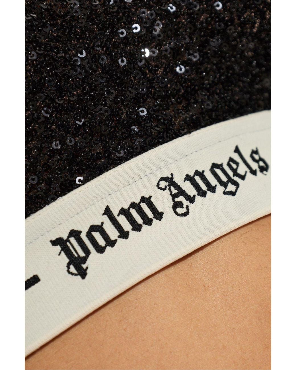 Palm Angels Black Sequined Long-Sleeve Crop Top