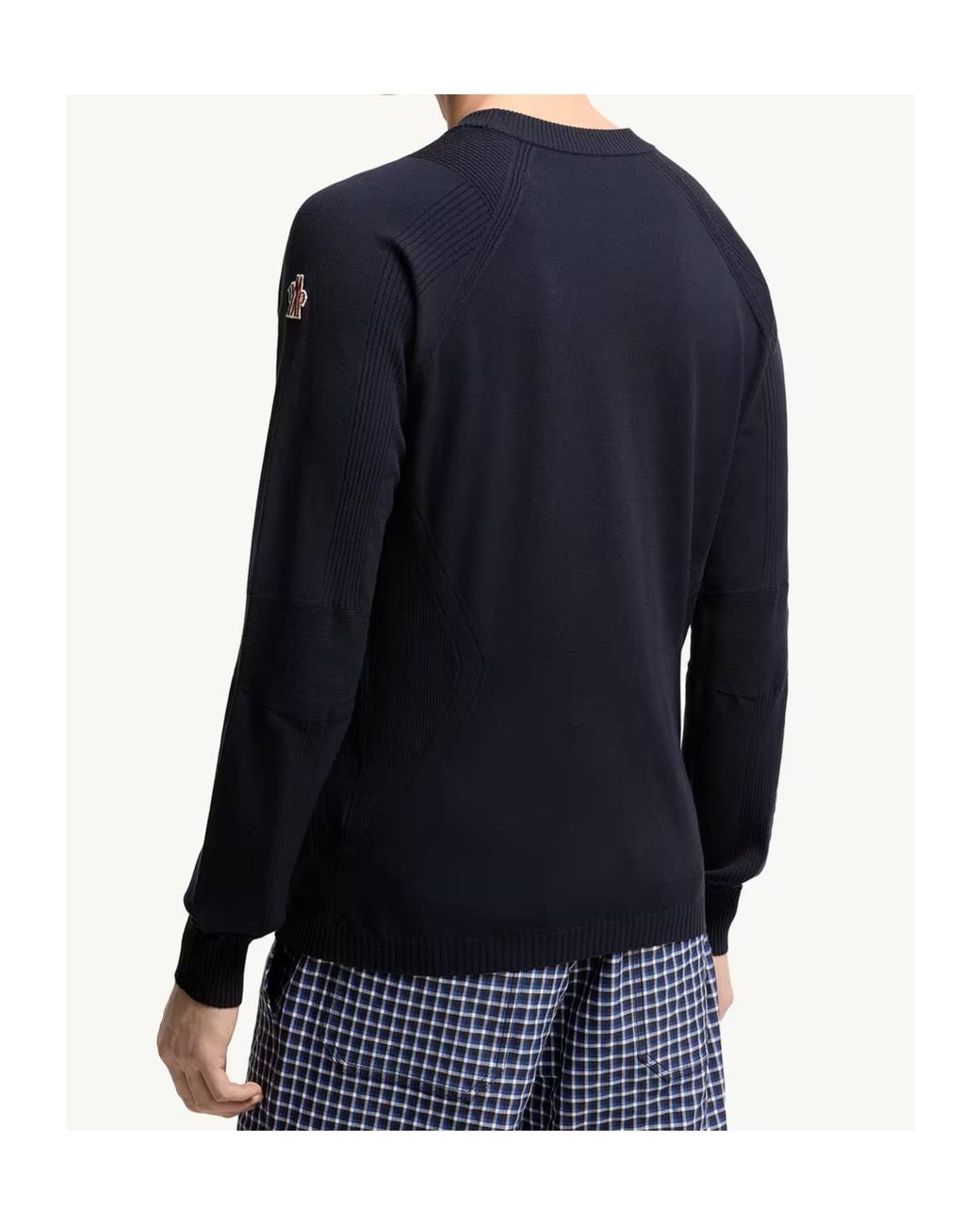 Moncler Blue Grenoble Ribbed Crewneck Knitted Jumper for men
