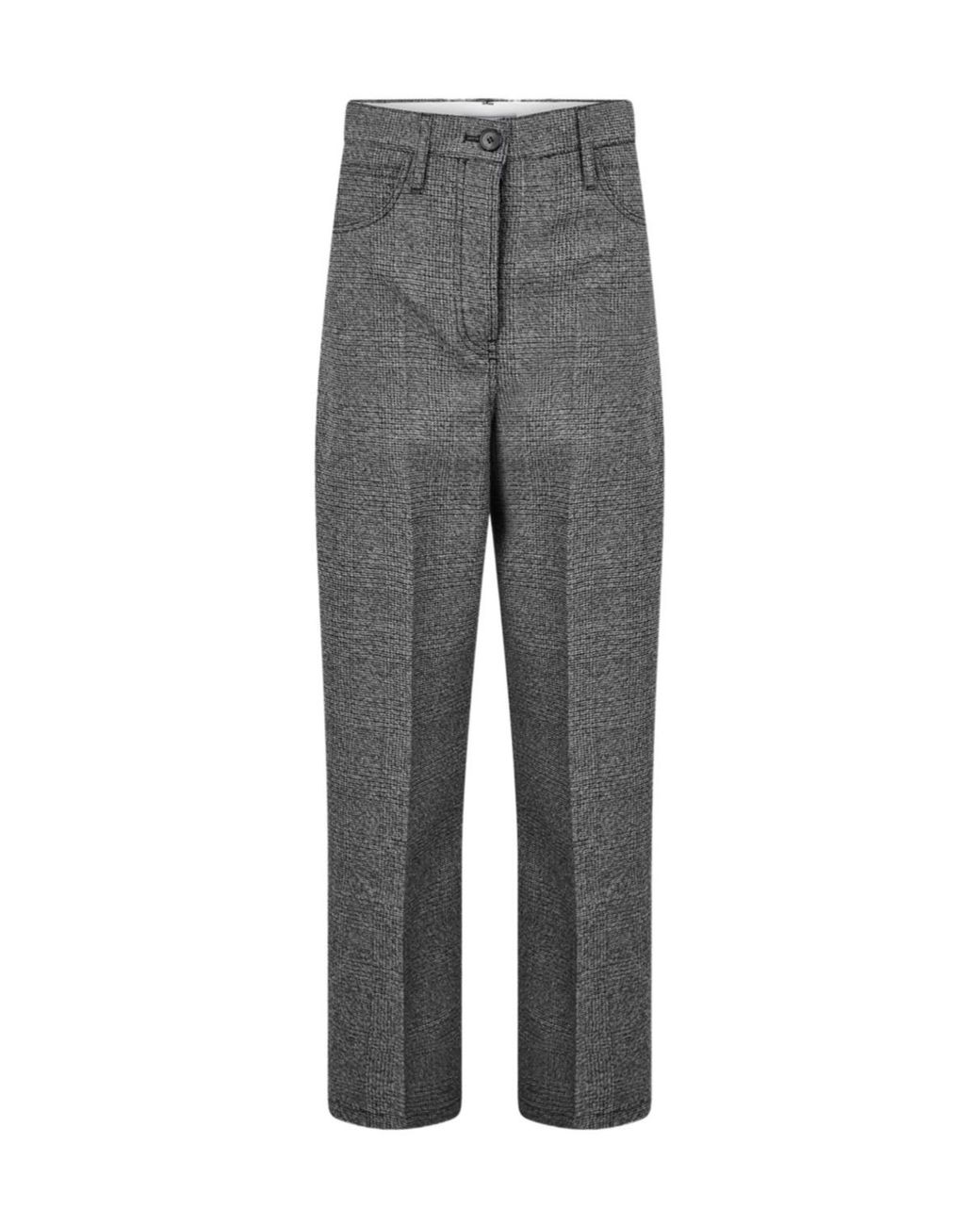 Prada Gray Checked Wide-Leg Casual Pants