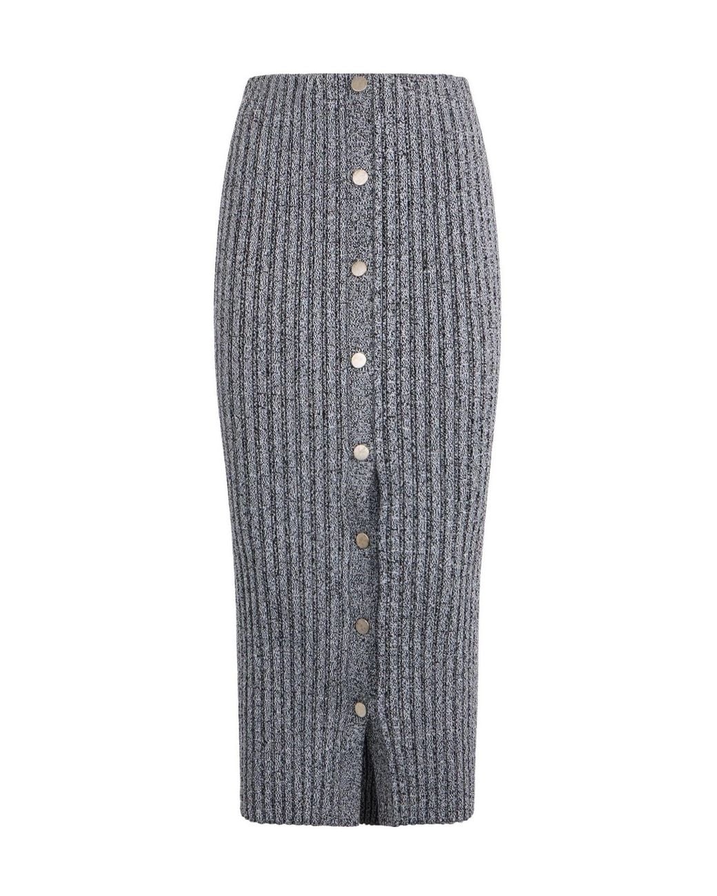 Philosophy Di Lorenzo Serafini Gray Ribbed Button Midi Knitted Skirt