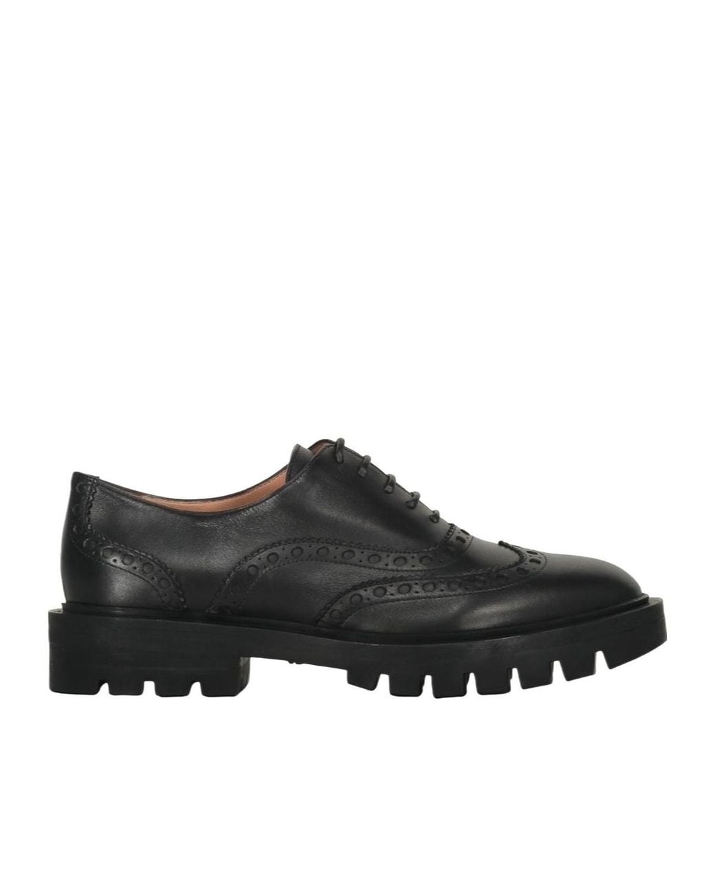Santoni Black Brogue Lug-Sole Oxford Shoes