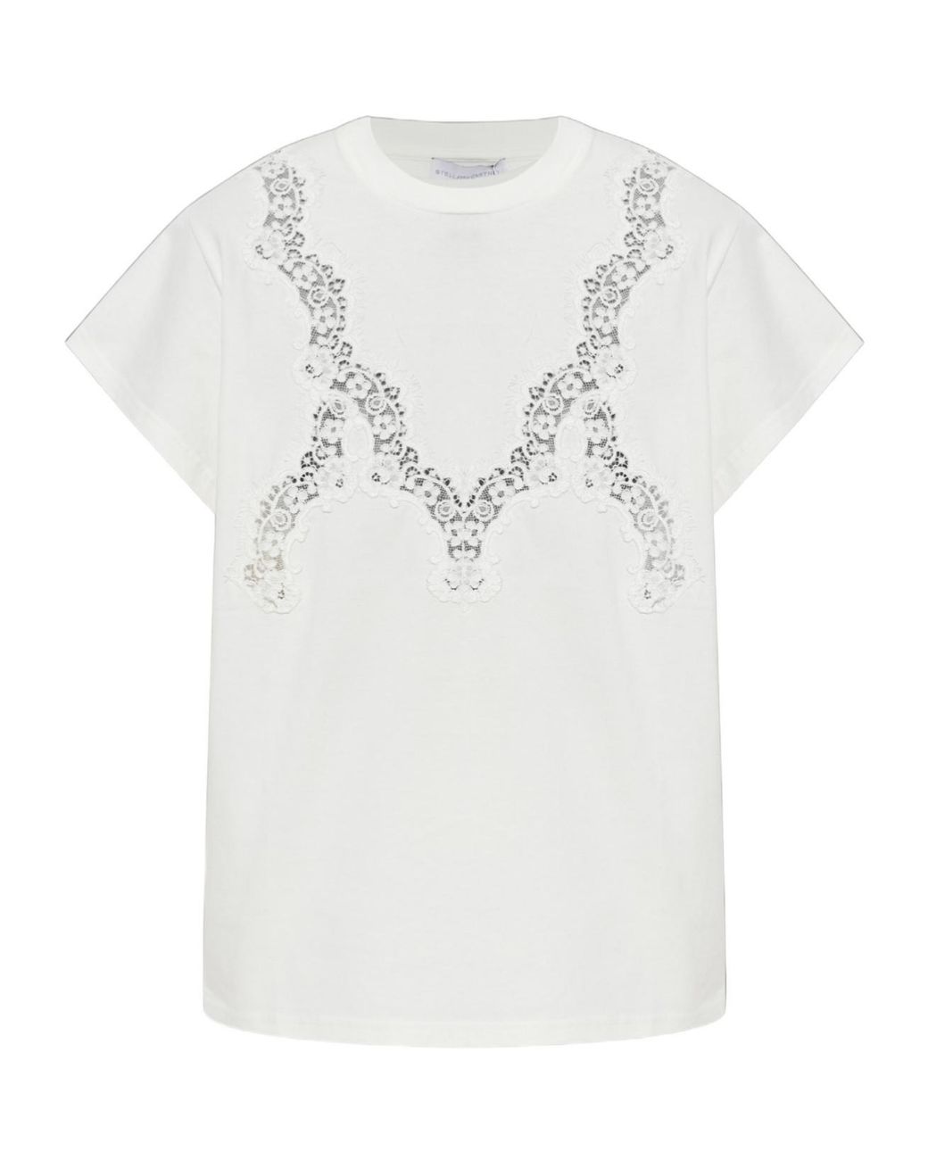 Stella McCartney White Lace-Detailed Crewneck T-Shirt